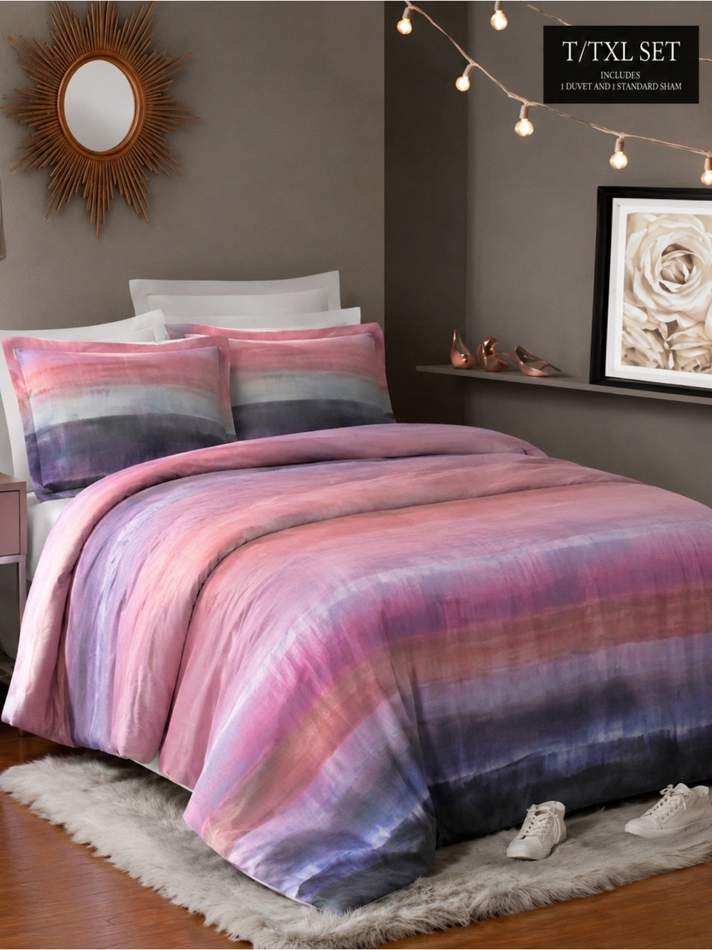 Twin XL Dorm Bedding Duvet Cover Set Watercolor Stripe NWT College Bedding